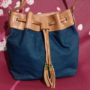 Liz Claiborne Navy and Tan Shoulder Bag